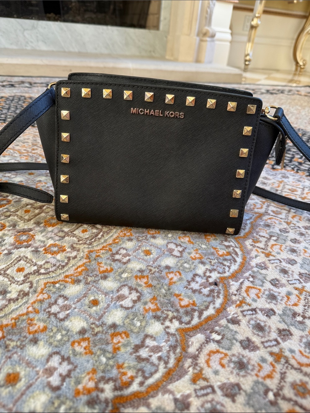Michael Kors Black Crossbody with Gold Studs